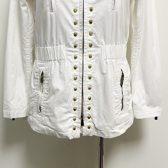 Michael Kors MK White Gold Tone Studded Zip Up Elastic Waistband Jacket Medium - Picture 5 of 12